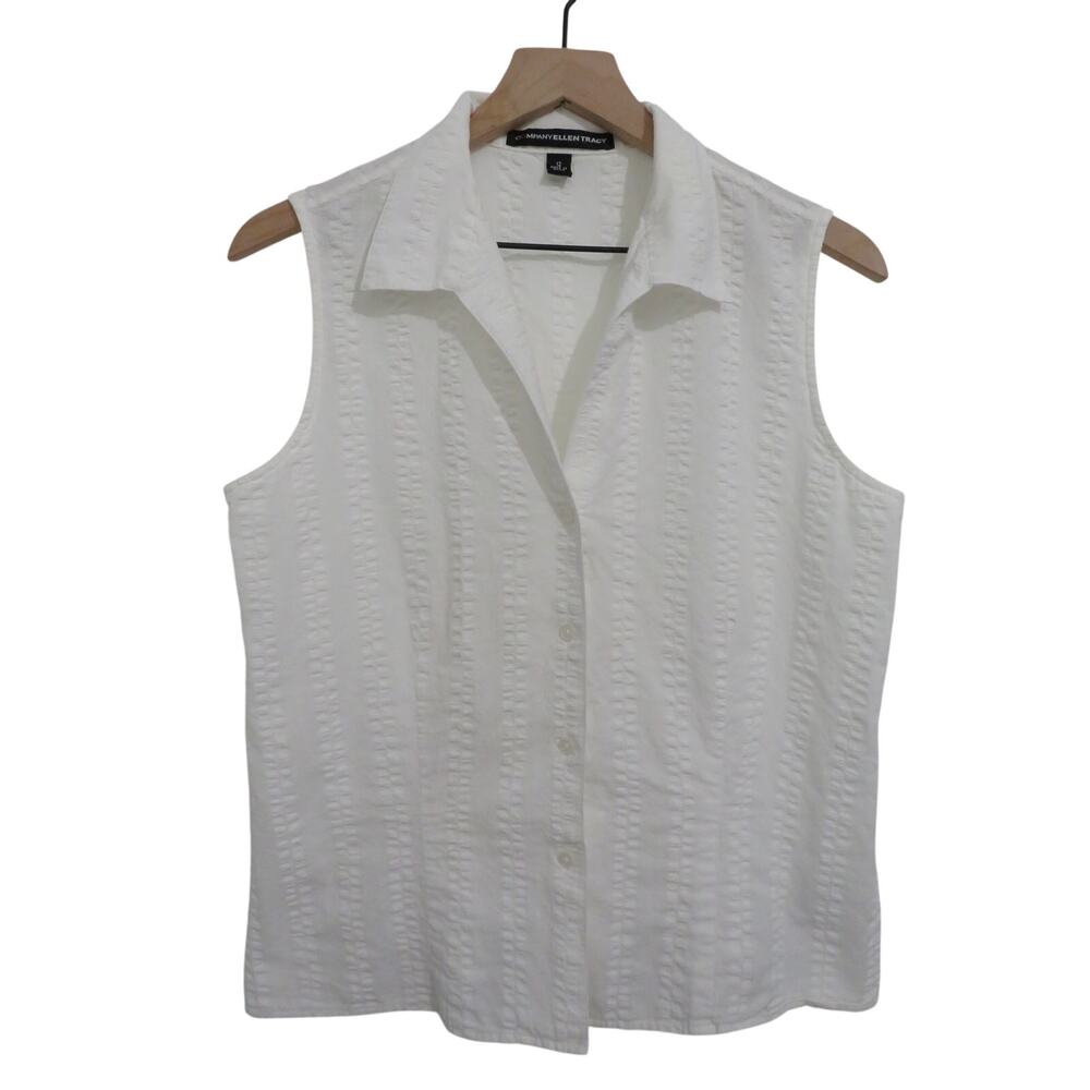 Company Ellen Tracy Women Sz 12 White Cotton Sleeveless Collared Top